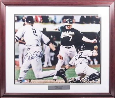 Lot of (2) Derek Jeter Signed "The Dive" & "The Flip" Photos in 26x27 Framed Displays (Steiner & MLB Authenticated)